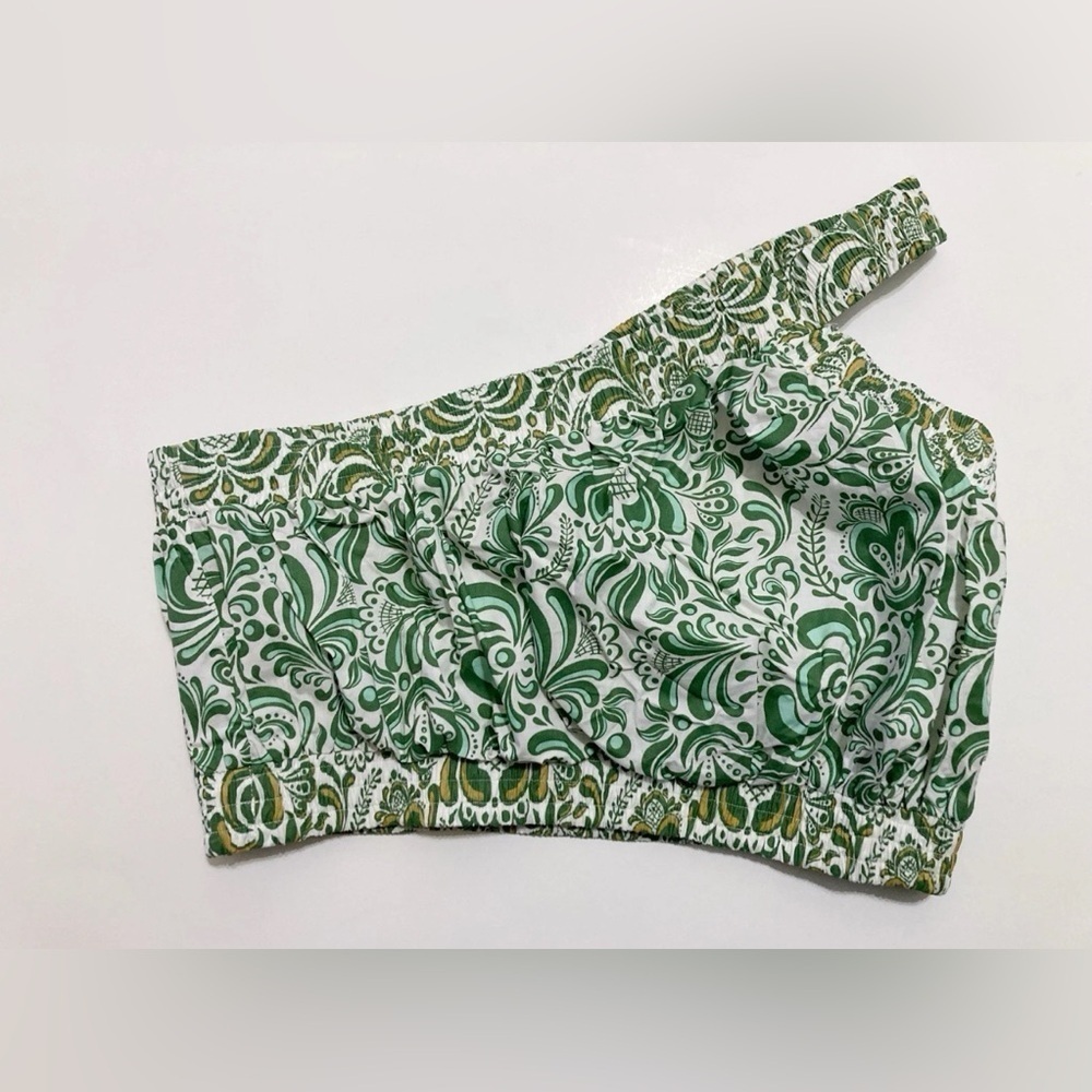 Hyacinth House Gina One Shoulder Crop Top Green Floral Cotton NWT Size XS - Picture 8 of 11